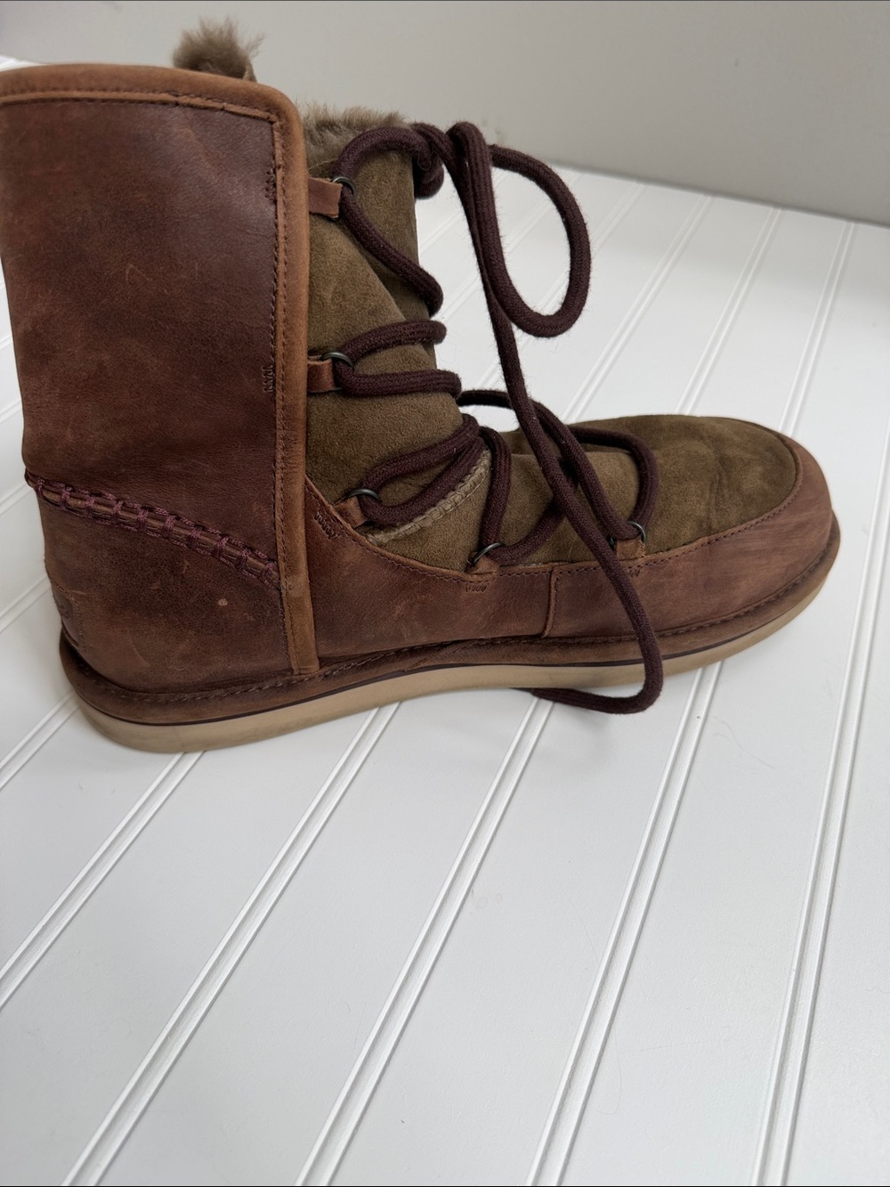 UGG Australia Men’s 1007710 Brown Shearling Lined Lace-Up Winter Boots Size 10 - Picture 7 of 9
